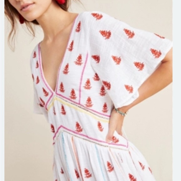 Anthropologie Raga Cream Midi Dress with Red Accents - Picture 2 of 6